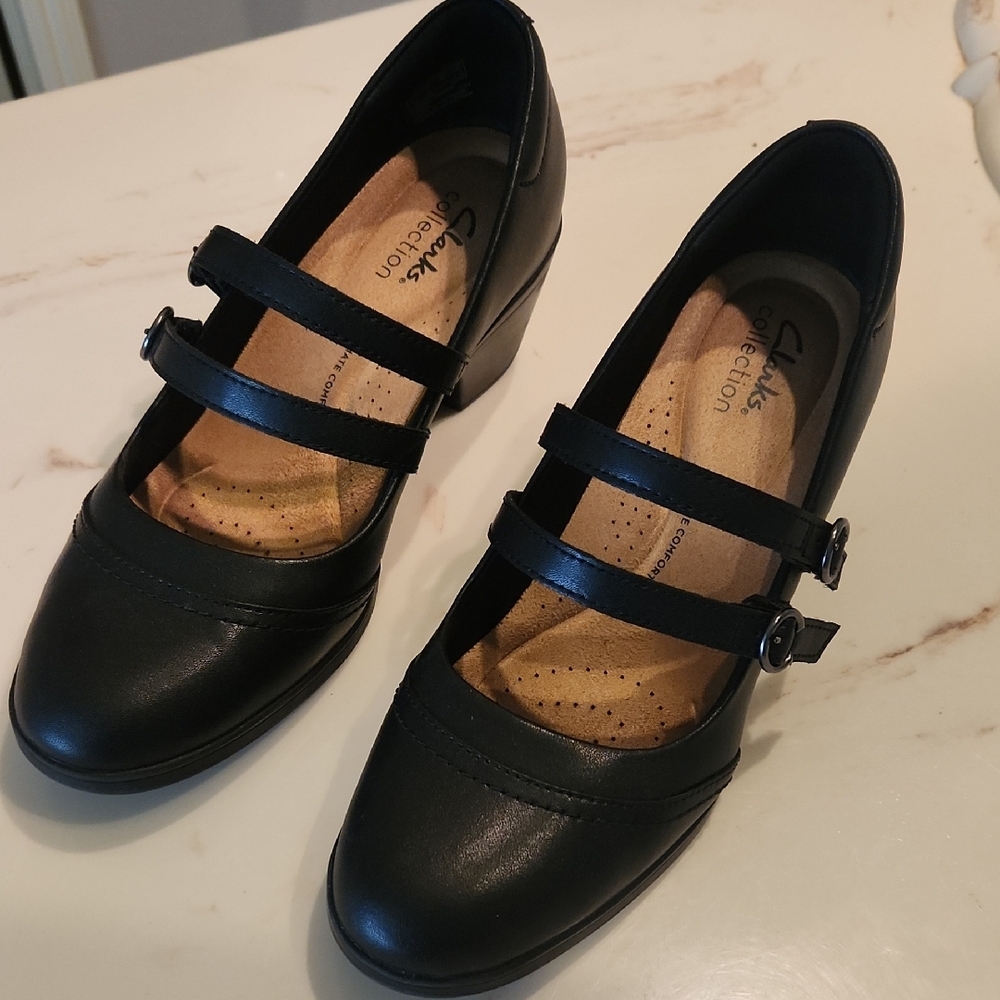 Clarks Black Heeled Mary Jane Shoes